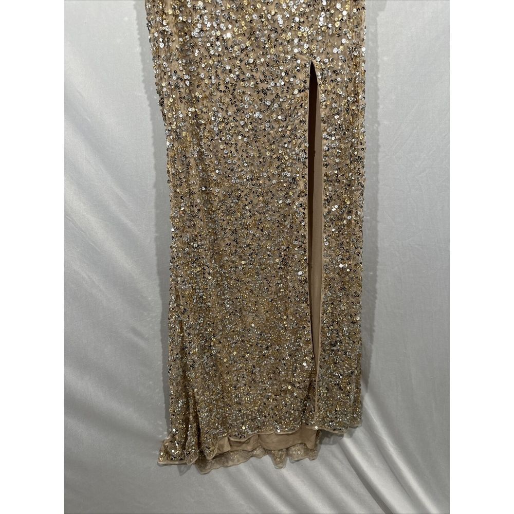 NEW $338 Mac‎ Duggal [ 0 ] Sequin One Shoulder Gown 10729  Nude Gold #S1145 - Picture 11 of 15